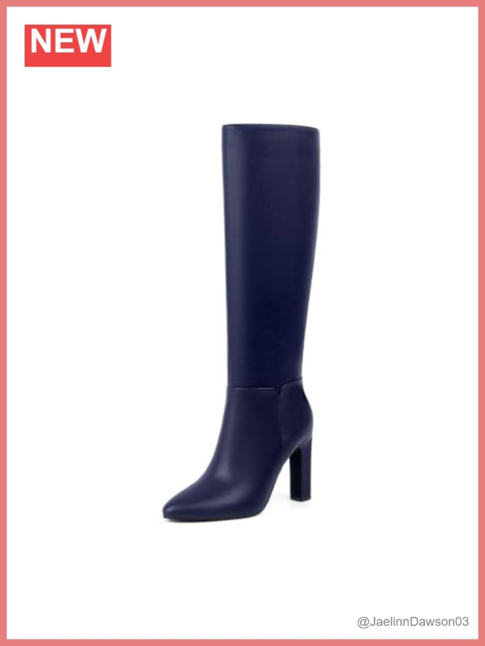 Knee High Boots Almond Toe Chunky Block High Heel Faux Leather Side Zipper